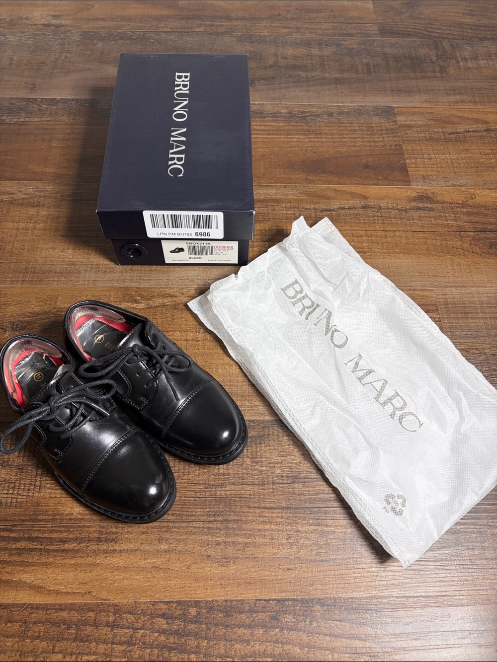 Bruno Marc Kids' Black Leather Dress Shoes - Lace-Up
